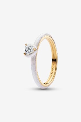 Anillo Corazón Chakra Blanco Recubrimiento en oro de 14k