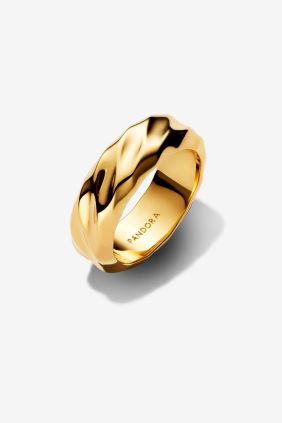 Pandora Anillo Banda Ancha Ondulada Recubrimiento en oro de 14k