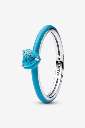Pandora Anillo Gema Corazón Color Turquesa Plata de primera ley