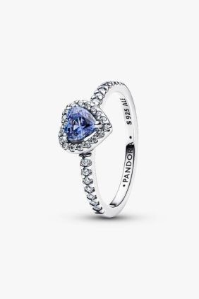 Pandora Anillo Corazón Azul en Relieve Brillante