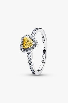 Pandora Anillo Corazón Amarilllo en Relieve Brillante
