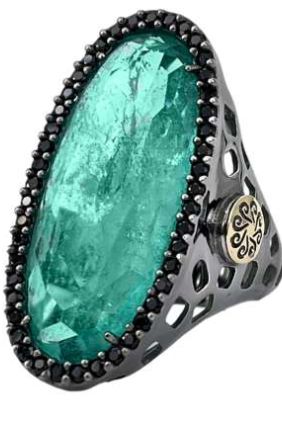 Bohemme Anillo Plata 925/000 y oro laminado de 18k, Doblete Cuarzo Esmeralda y espinelas negras