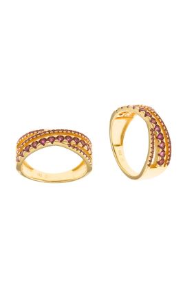 Anillo múltiple colección Rouge dorado circonitas rosas Salvatore Plata 