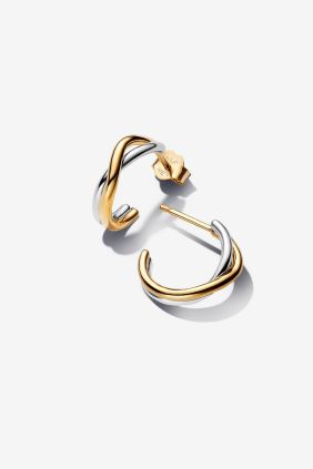 Pandora Pendientes de Aro Abiertos en Dos Tonos de Forma Orgánica Plata de primera ley, Recubrimiento en oro de 14k