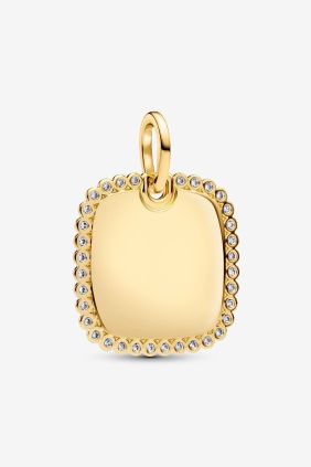 Colgante Etiqueta Grabable Cuadrada Brillante Recubrimiento en oro de 14k