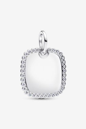 Colgante Etiqueta Grabable Cuadrada Brillante Plata de primera ley