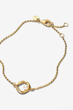 Pandora Pulsera Círculo Forma Orgánica en Pavé y Perla Cultivada de Agua Dulce Tratada Recubrimiento en oro de 14k