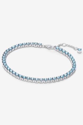 Pandora Pulsera Tenis Azul Claro Brillante Plata de primera ley