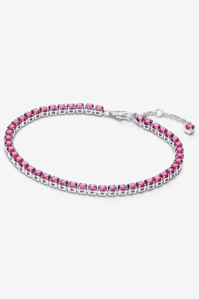 Pandora Pulsera Tenis Rosa Brillante Plata de primera ley