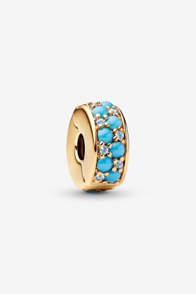 Pandora Charm de Clip Azul Agua Recubrimiento en oro de 14k