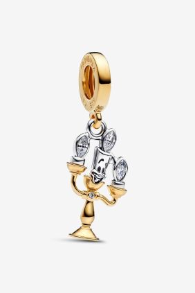 Pandora Charm Colgante Lumiere de La Bella y la Bestia de Disney Plata de primera ley, Recubrimiento en oro de 14k