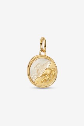 Charm Medallón Pegaso Plata de primera ley, Recubrimiento en oro de 14k