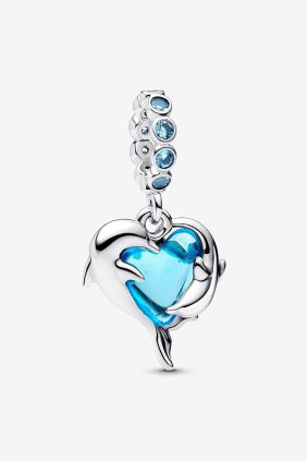 Pandora Charm Colgante Delfines de Cristal de Murano Azul Plata de primera ley