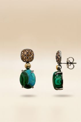Pendientes Amazonia con Crisocola y oro 18K Bohemme 