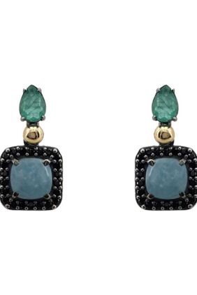 Bohemme Pendientes Cielo con Hemimorfitas, Dobletes de Cuarzo Esmeralda y Espinelas negras