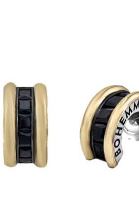 Bohemme Pendientes Plata 925/000 y oro laminado de 18K y Espinelas Negras.