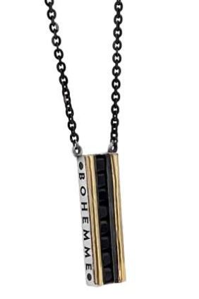 Bohemme Colgante Plata 925/000 y oro laminado de 18K y Espinelas Negras + cadena de 42 cm..