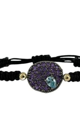 Bohemme Pulsera macramé PUA en plata y oro con circonitas Amatista y Topacio.