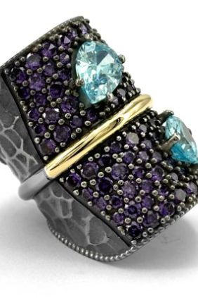 Bohemme Anillo PUA en plata y oro con circonitas Amatista y Topacio.