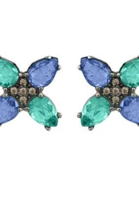 Bohemme Pendientes Plata 925/000 y Circonitas Champán, Dobletes de Cuarzo Esmeralda y Tanzanita.
