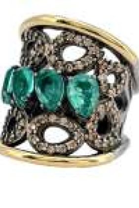Bohemme Anillo Plata 925/000 y oro laminado de 18K, Circonitas Champán y Dobletes de Cuarzo Esmeralda.