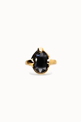 Anillo bañado en oro 18k con cristal facetado ovalado negro Unode50