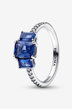 Comprar online Anillo Brillante Tres Gemas Azules Rectangulares Pandora 192389C01