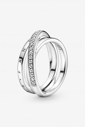 Comprar online Anillo Cruzado Triple Banda en Pavé Pandora plata 199057C01