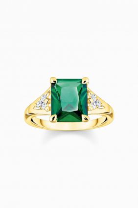 Comprar online Anillo Thomas Sabo con piedras verde y blancas chapado en oro TR-2362-971-6