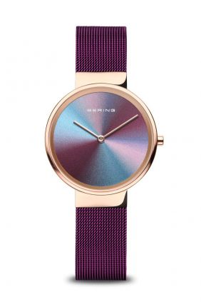 Bering Reloj de mujer Aniversario con esfera multicolor tornasolada y brazalete morado