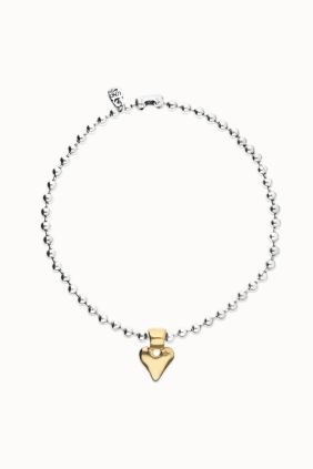 Collar de bolas bañada en plata con detalle de corazón en oro 18k Unode50