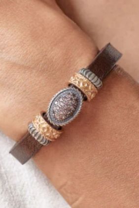 Pulsera PlatadePalo Mujer Fiora de cuero y circonitas