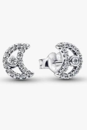 Pandora Pendientes de Botón Luna Brillante