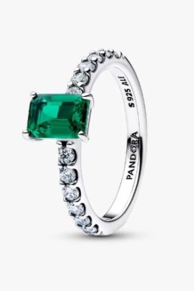 Pandora Anillo Halo Rectangular Verde Brillante