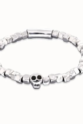 Pulsera elástica bañada en plata de ley con una calavera Unode50