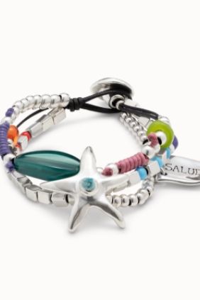 Pulsera de tres vueltas de cuero marrón y detalles bañados en plata de ley