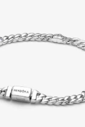Pandora Pulsera de Cadena Cubana Corazón Plata de primera ley