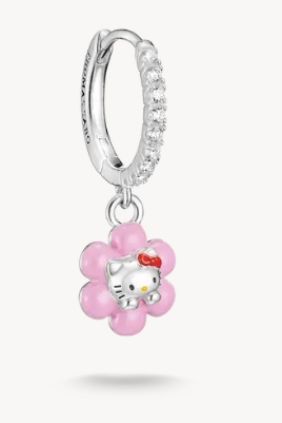 Hello Kitty Aro individual flor con circonita blanca