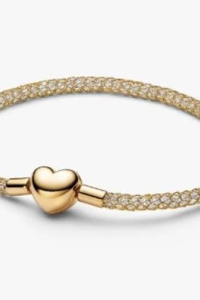Pandora Pulsera Cadena de Tachuelas con Cierre de Corazón Recubrimiento en oro de 14k