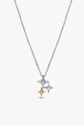 Pandora Collar Triple Estrella Plata de primera ley, Recubrimiento en oro de 14k