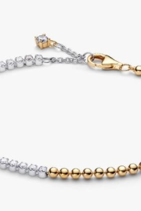 Pandora Pulsera Tenis y Cuentas Plata de primera ley, Recubrimiento en oro de 14k