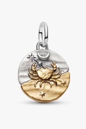 Pandora  Charm Medallón Zodiaco Cáncer Plata de primera ley, Recubrimiento en oro de 14k