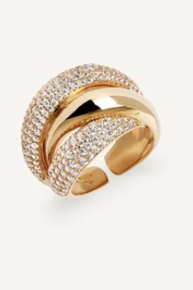 Anillo ancho cruzado Délum con circonitas Vidal & Vidal