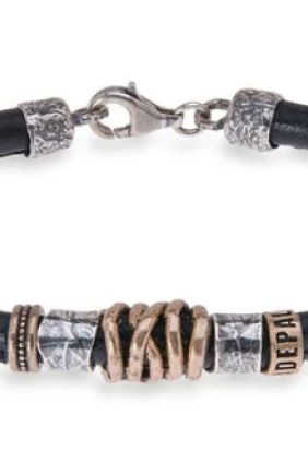 Pulsera PlatadePalo Hombre Gustaf de cuero con ovillo de bronce