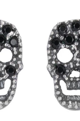  PlatadePalo Pendientes Seikatsu con calavera de plata 925 y circonita negra
