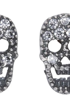  PlatadePalo Pendientes Ronin con calavera de plata 925 y circonita blanca