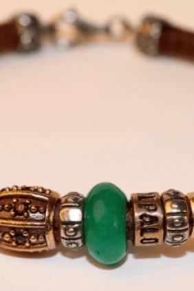  PlatadePalo Pulsera Mujer Hito de cuero y jade