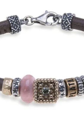  PlatadePalo Pulsera Mujer Bruna de cuero con cristal rosa