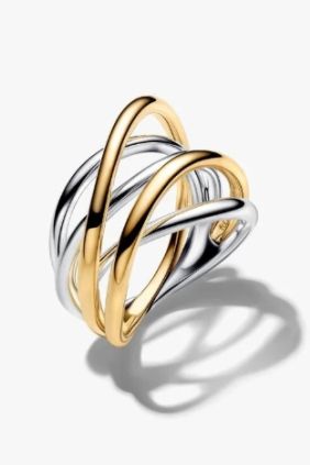 Pandora Anillo Bandas Entrelazadas Doble en Dos Tonos 