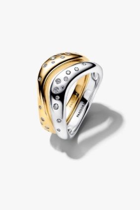 Pandora Anillos Combinables Forma Orgánica en Dos Tonos